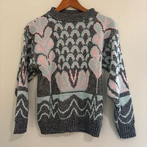 Vintage Retro Blue and Pink Patterned Sweater